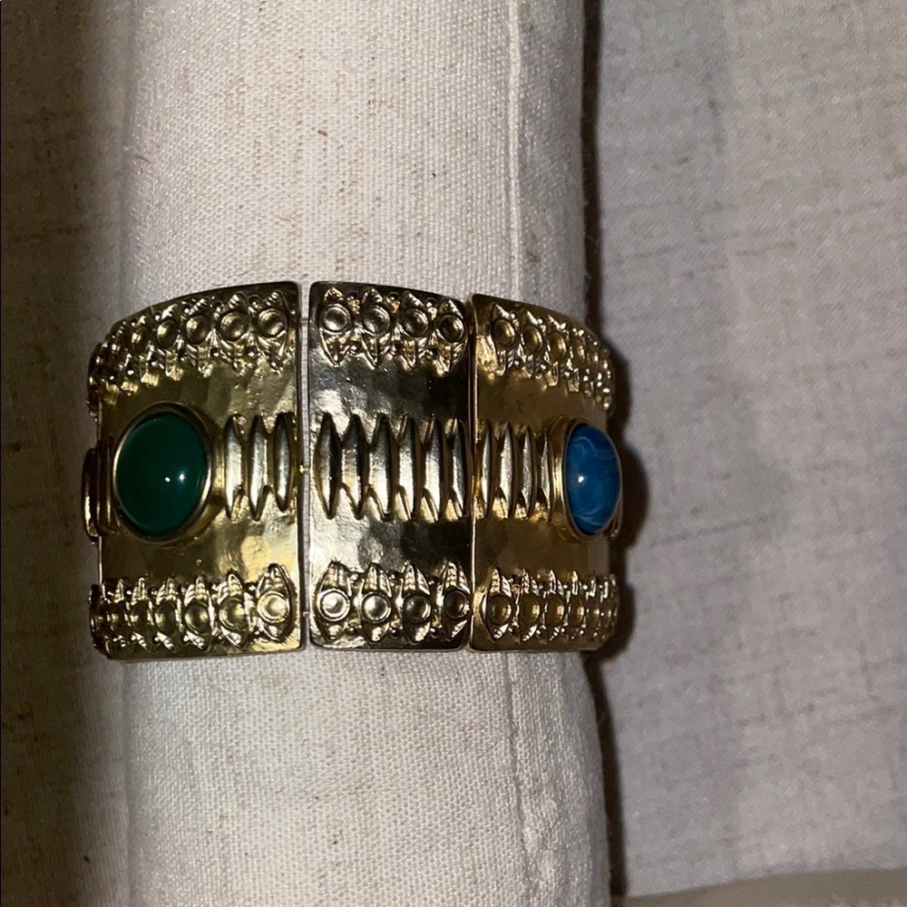 Gold and Blue Intricate Bracelet with Ornate Design - Picture 3 of 4